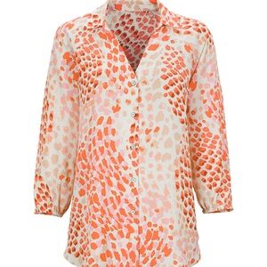 CAbi Go-To Orange and White Button Down Top